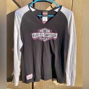 Women’s Harley-Davidson Black & White Jersey Shirt Sz Large